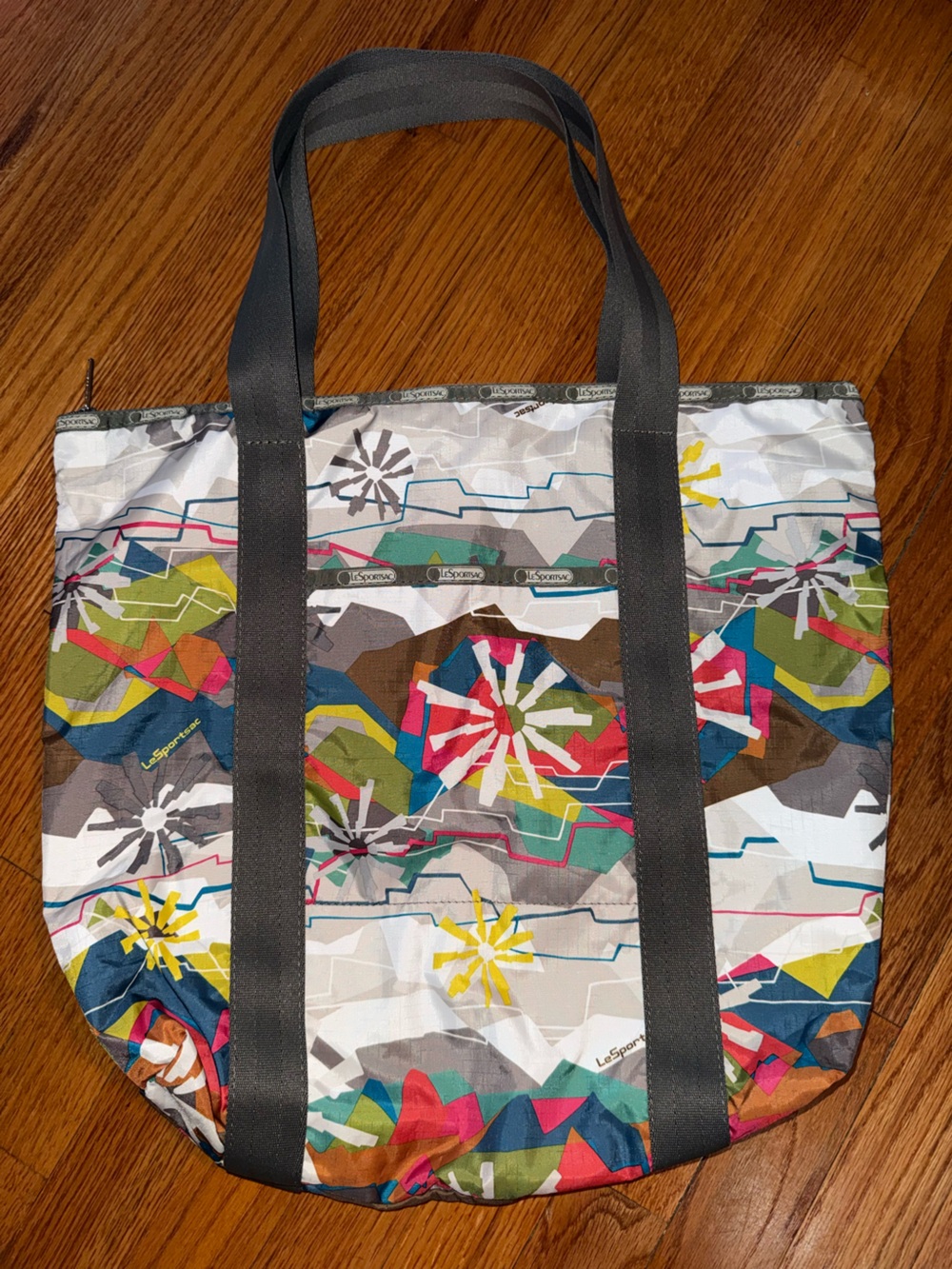LeSportsac multicolored geometric patterned lightweight nylon tote bag